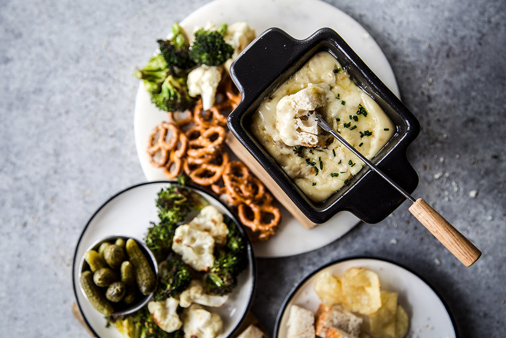 Petite Garlic & Pepper Brie Fondue with Caramelized Shallots